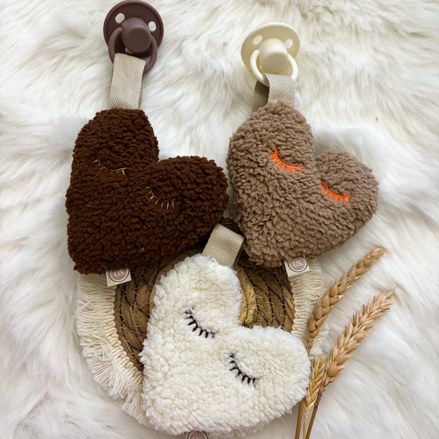 Schnullerclip Herz - Braun