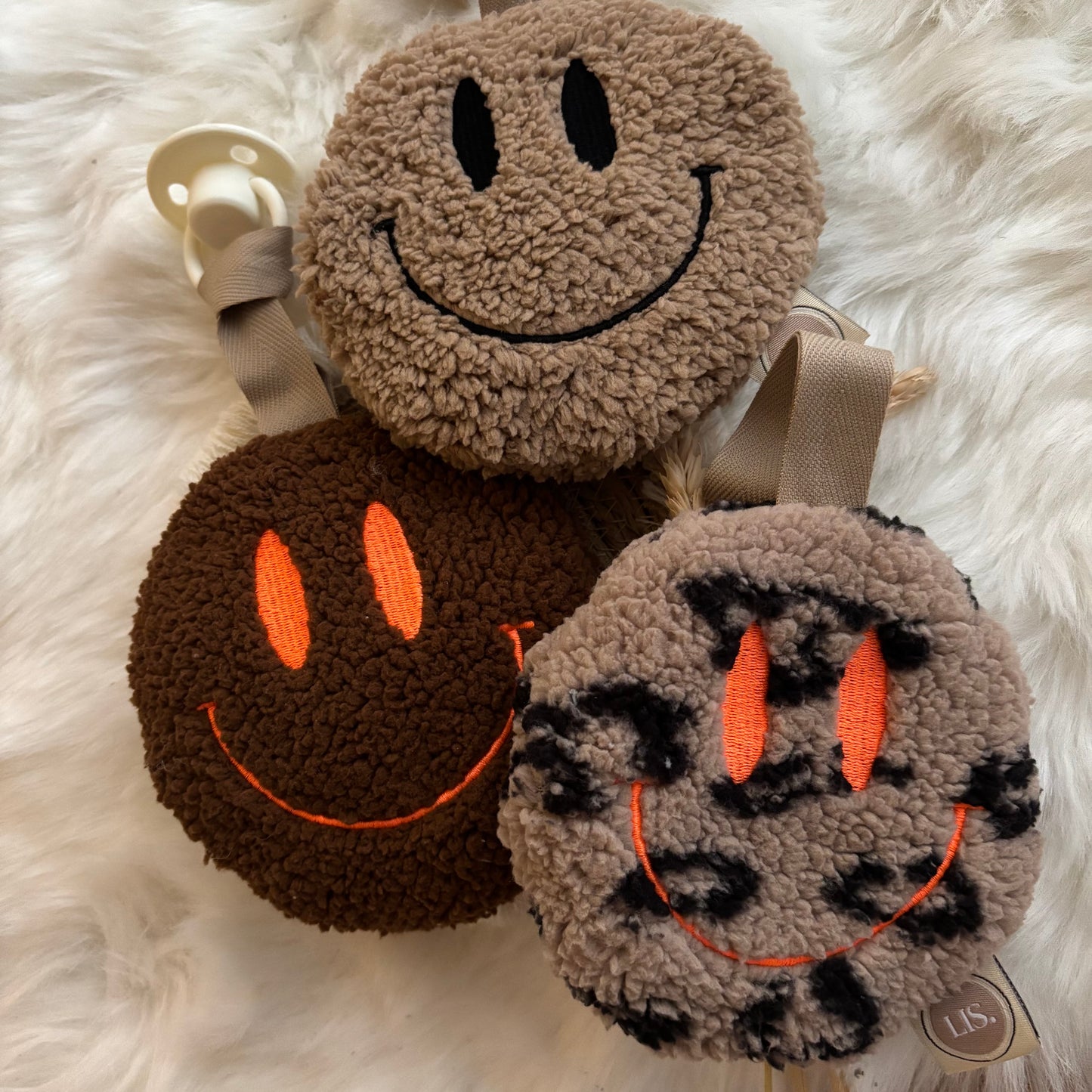 Schnullerclip Smiley - Taupe