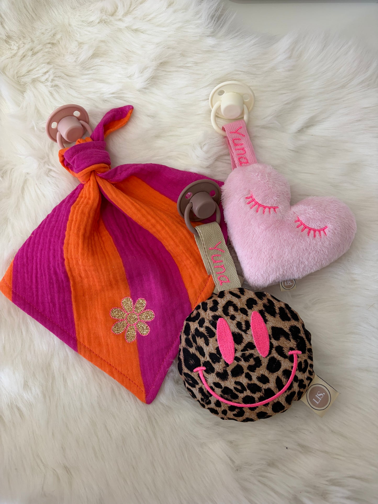 Schnullertuch – Fuchsia/Orange