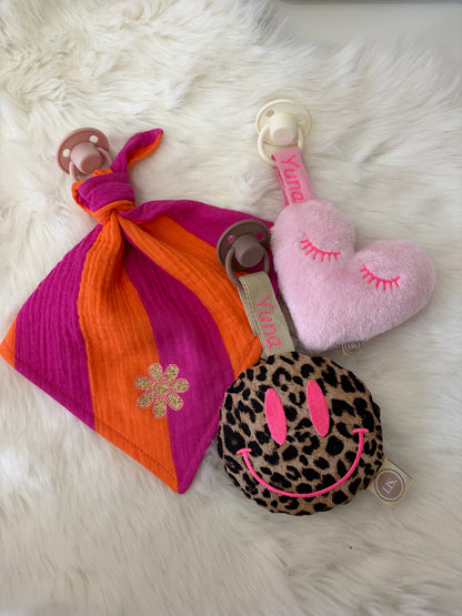 Schnullertuch – Fuchsia/Orange