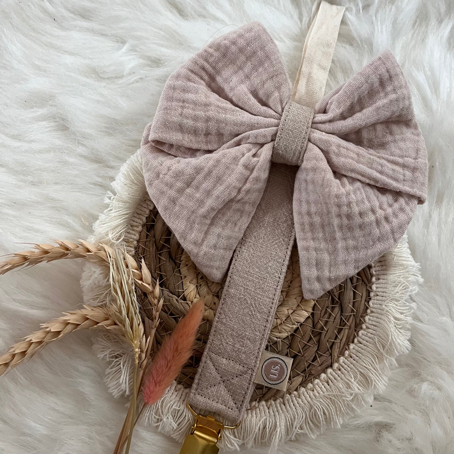 Schnullerclip-Schleife Deluxe – Beige