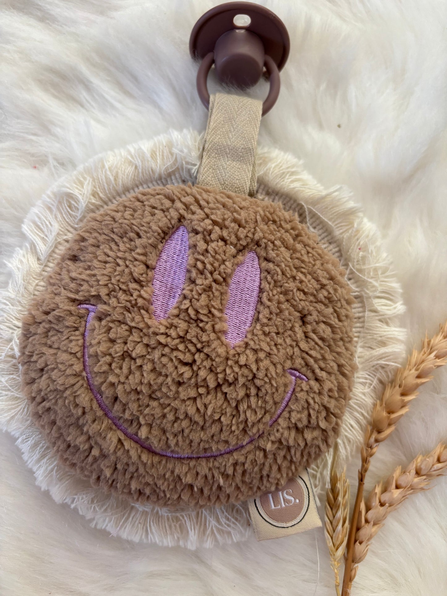 Schnullerclip Smiley - Taupe