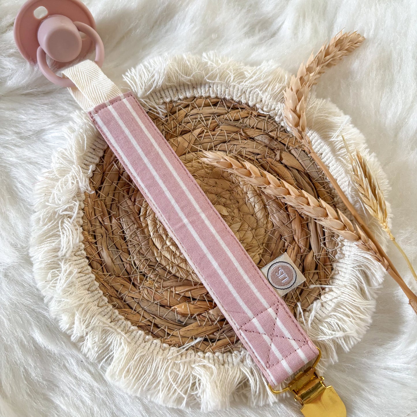 Schnullerclip-Name – Rosa Streifen II