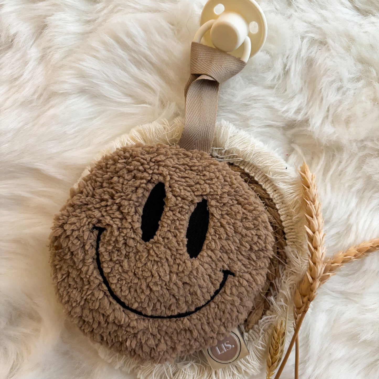 Schnullerclip Smiley - Taupe