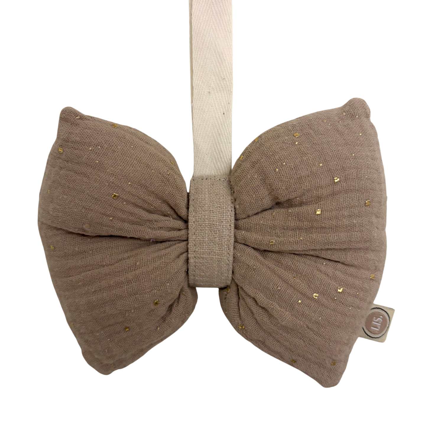 Schnuller-Stoffschleife mit Glitzer – Taupe