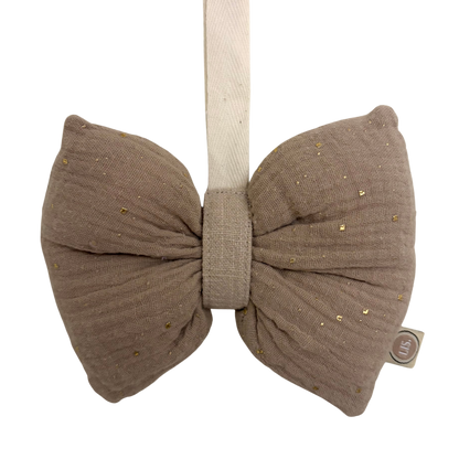 Schnuller-Stoffschleife mit Glitzer – Taupe