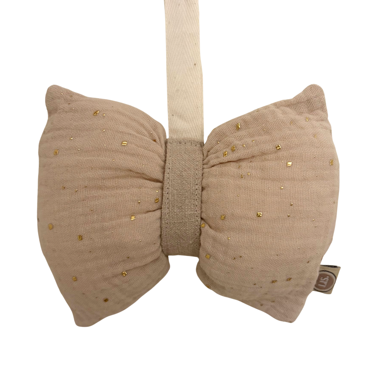 Schnullerschleife aus Stoff mit Glitzer – beige